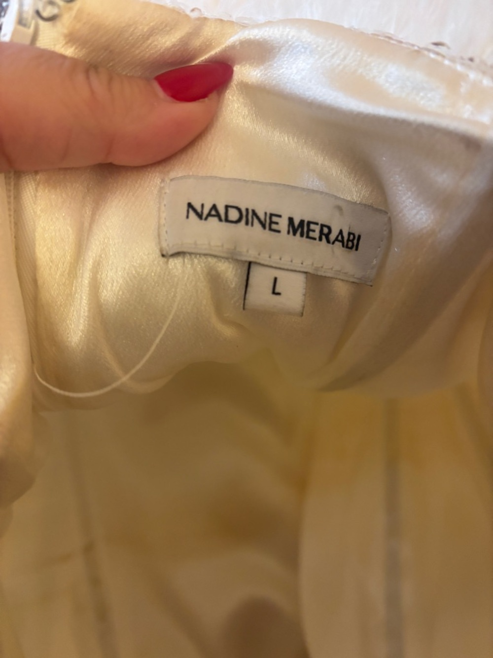 NADINE MERABI “Katie” Ivory Satin Evening Dress with feather trim - Picture 5 of 9